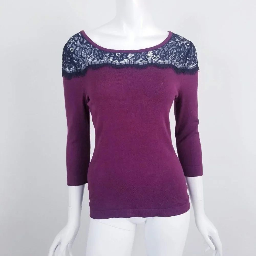Express Maroon & Black Lace Knit Pullover Top